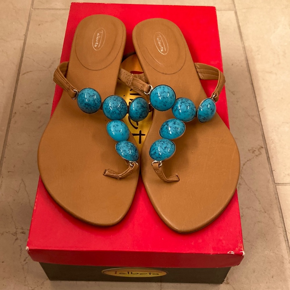 Turquoise and tan Talbots Sandals - Size 5 1/2